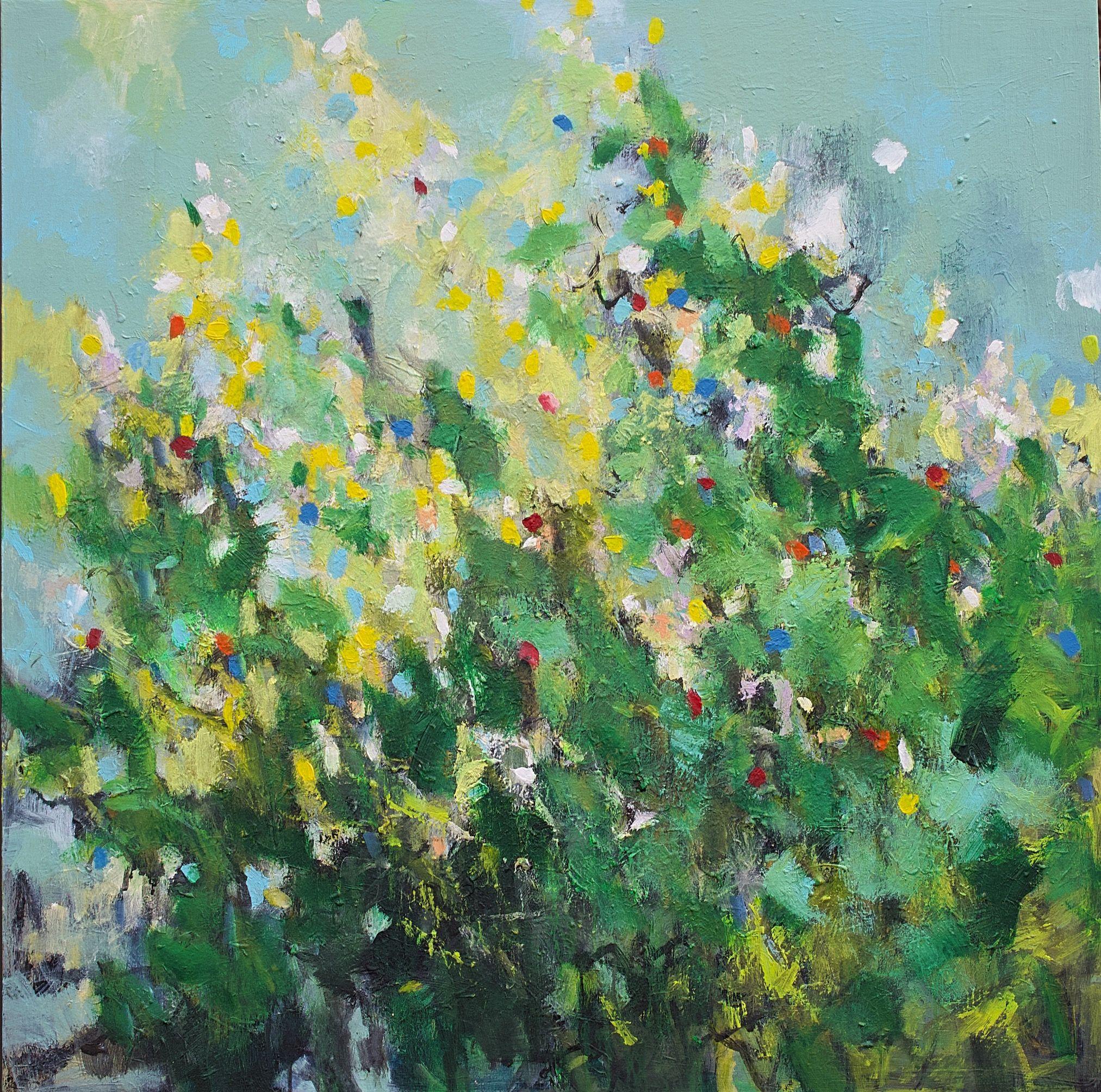 During a trip in Spring time to southern Sweden inspiration was found in the beautiful landscape with the rapeseed fields.  The artist likes to recreate her impressions to a more or less abstract painting. She works with impressions from her memory
