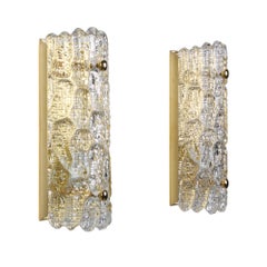 Gefion Sconces ‘Pair’ Crystal Glass Wall Lights by Lyfa/Orrefors, 1960s