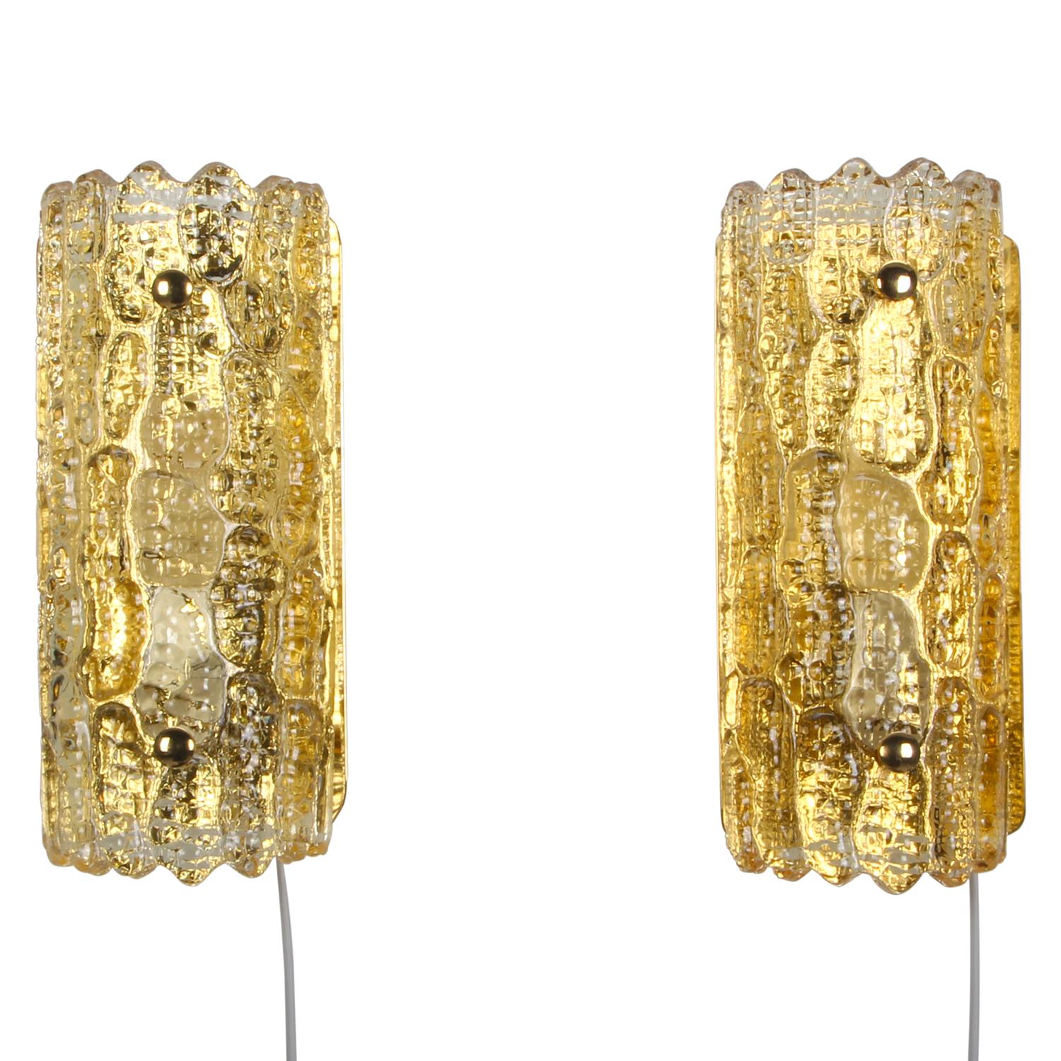 Scandinavian Modern Gefion Sconces, Pair Crystal Glass Wall Lights by Lyfa/Orrefors in the 1960s