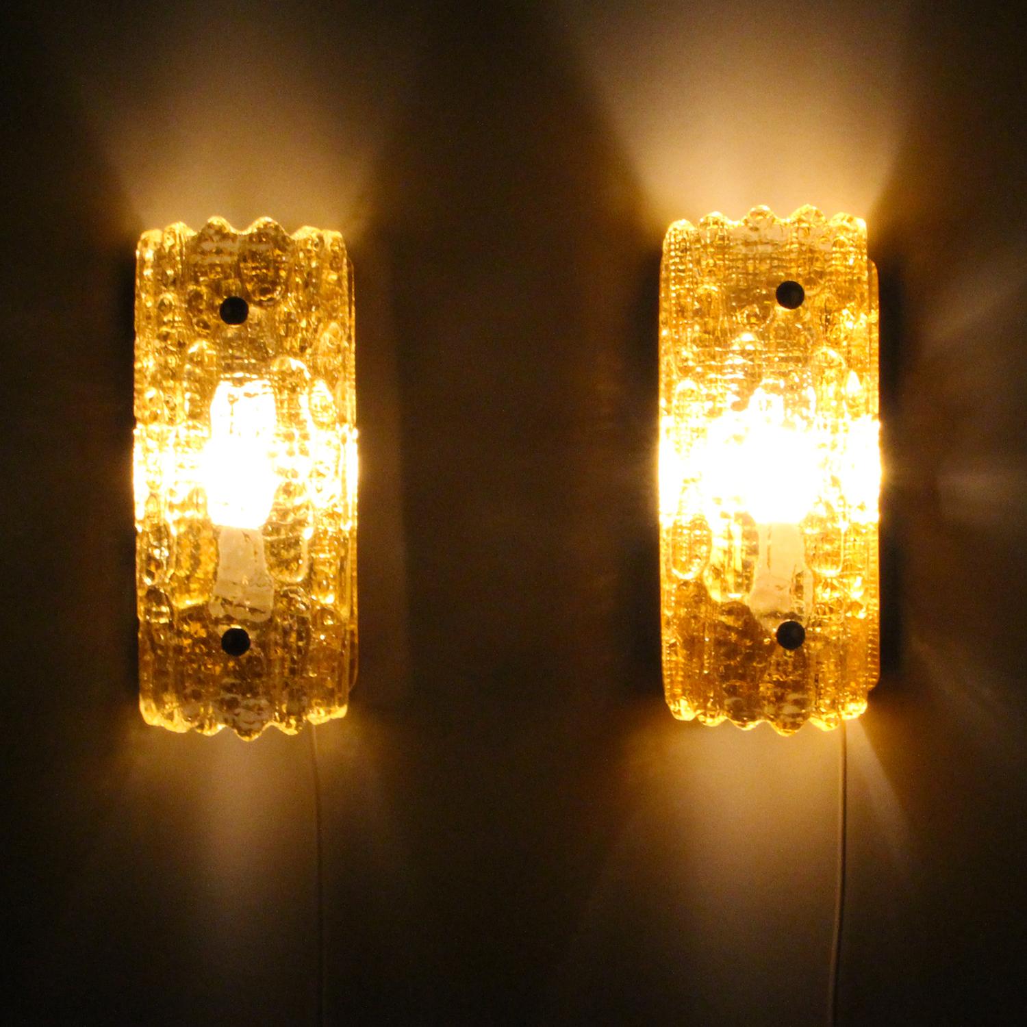 Danish Gefion Sconces, Pair Crystal Glass Wall Lights by Lyfa/Orrefors in the 1960s