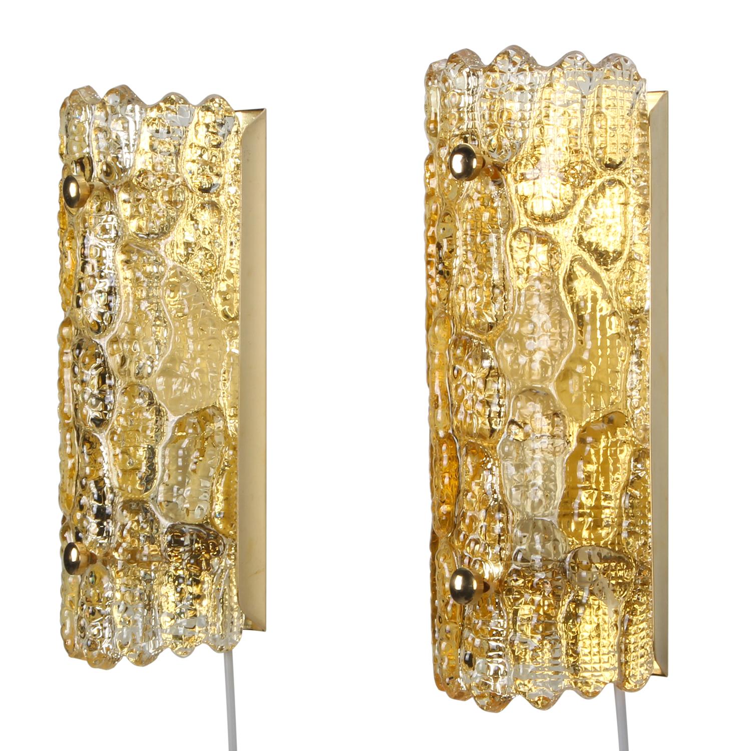 Polished Gefion Sconces, Pair Crystal Glass Wall Lights by Lyfa/Orrefors in the 1960s