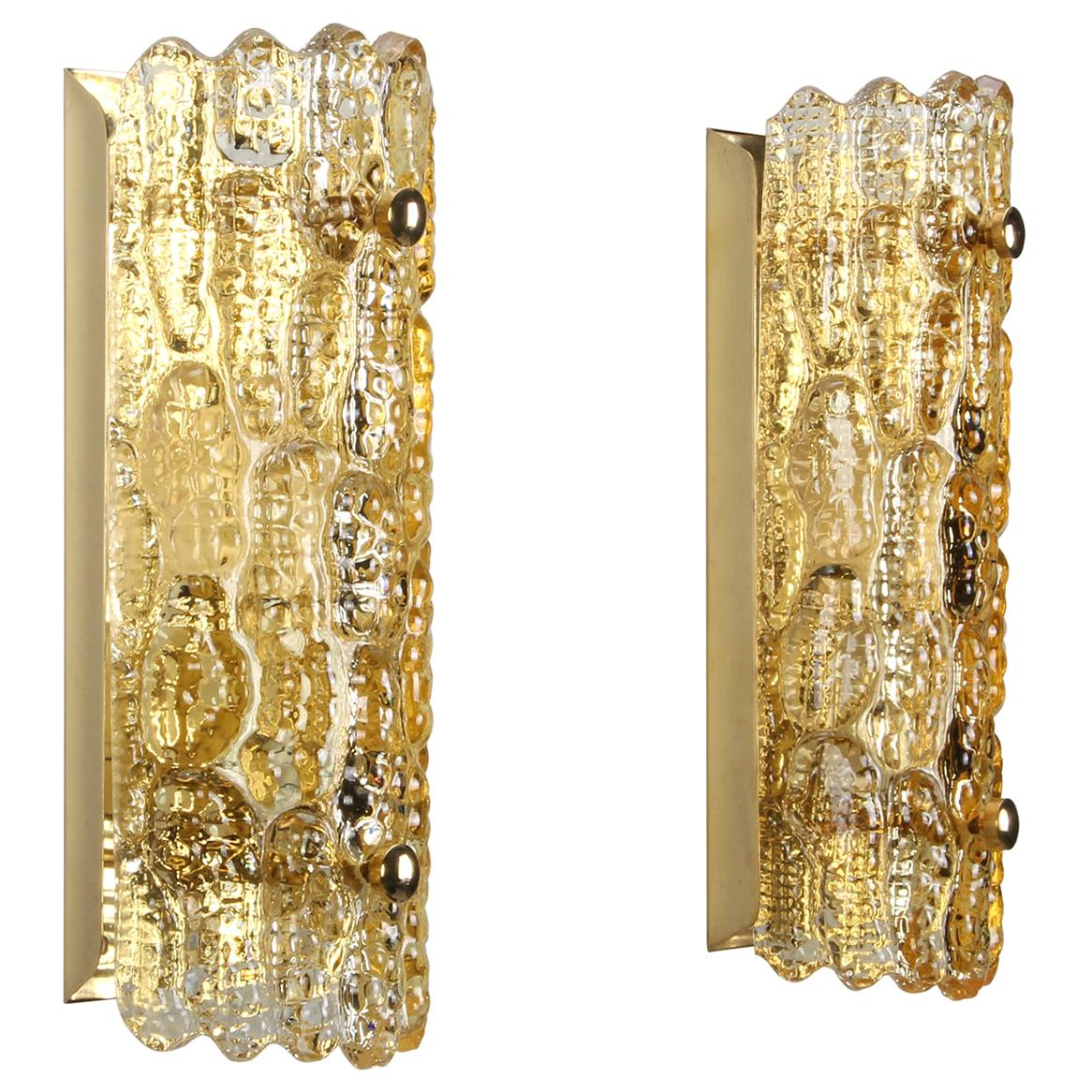Gefion Sconces, Pair Crystal Glass Wall Lights by Lyfa/Orrefors in the 1960s