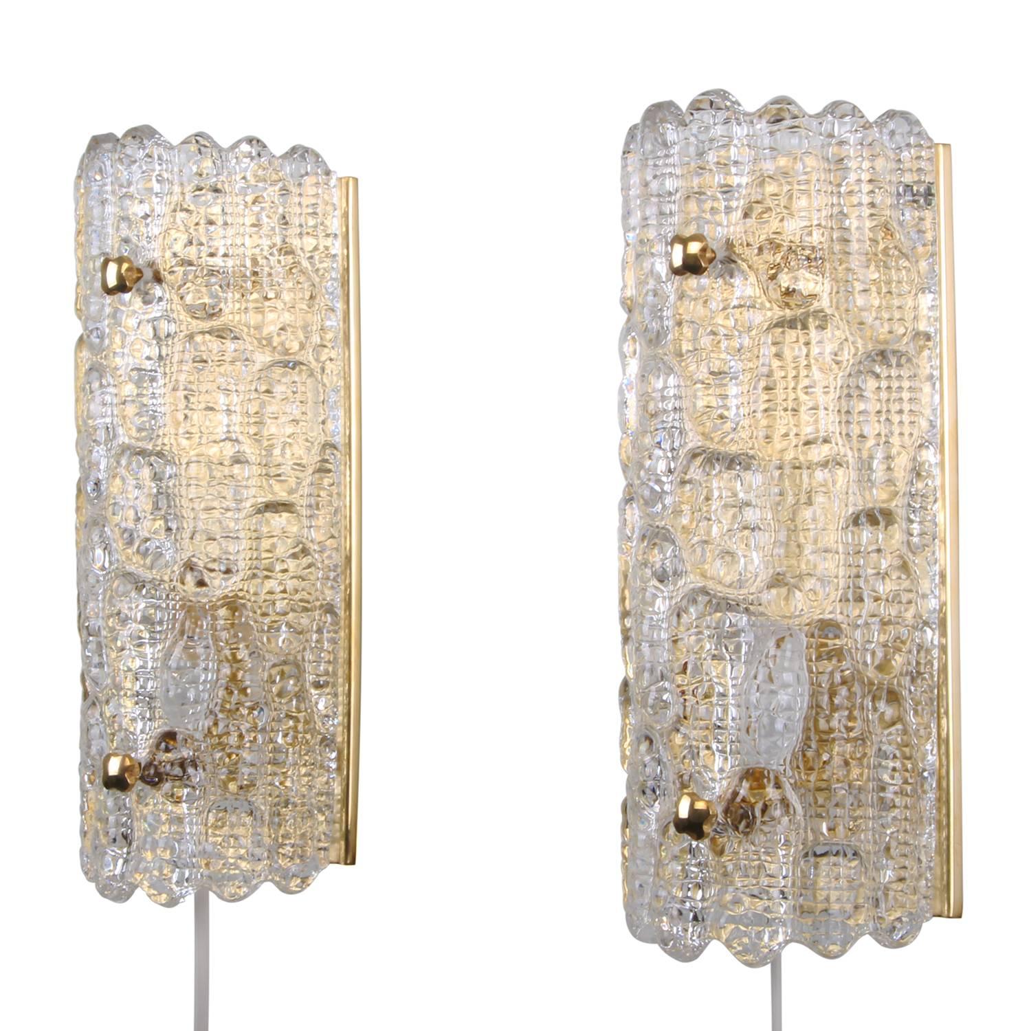 Polished Gefion Sconces 'Pair', Crystal Glass Wall Lights by Lyfa and Orrefors, 1960s For Sale