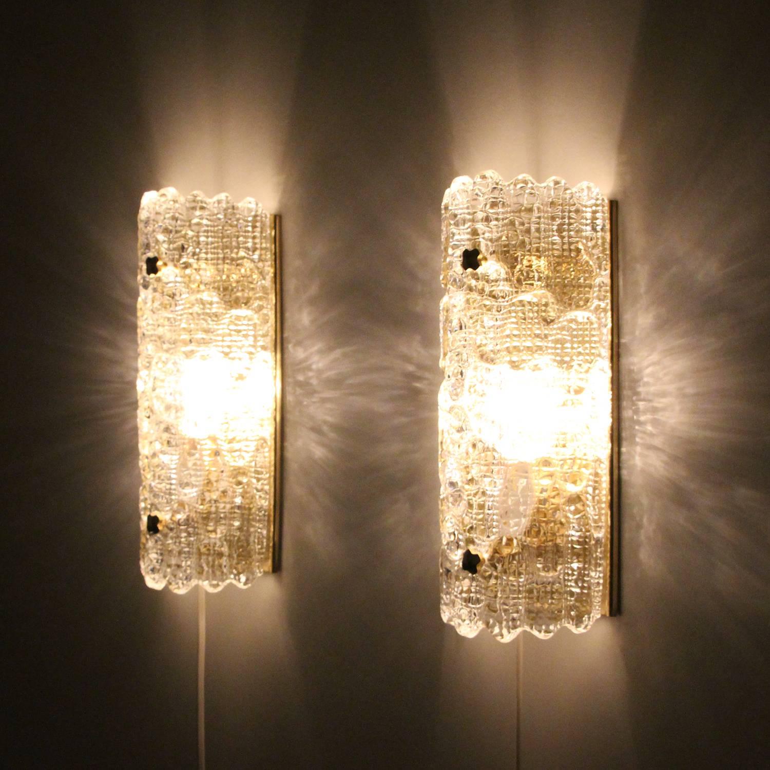 Gefion Sconces 'Pair', Crystal Glass Wall Lights by Lyfa and Orrefors, 1960s In Excellent Condition For Sale In Frederiksberg, DK