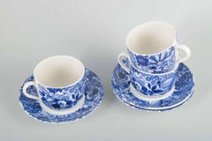 Gefle, "Blå Blomster". 3 tea cups with saucers in porcelain. Mid-20th C.