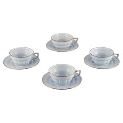 Vintage Gefle, Sweden. Set of four "Grand" Art Deco teacups with matching saucers. 