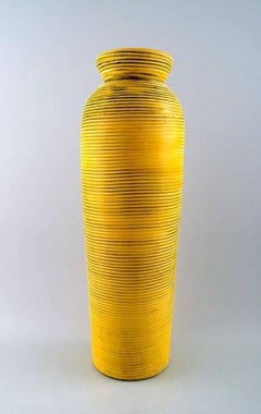 Gefle, Bo Fajans Floor Vase in Modern Design, Yellow-Glazed, Marked, 1950s-1960s