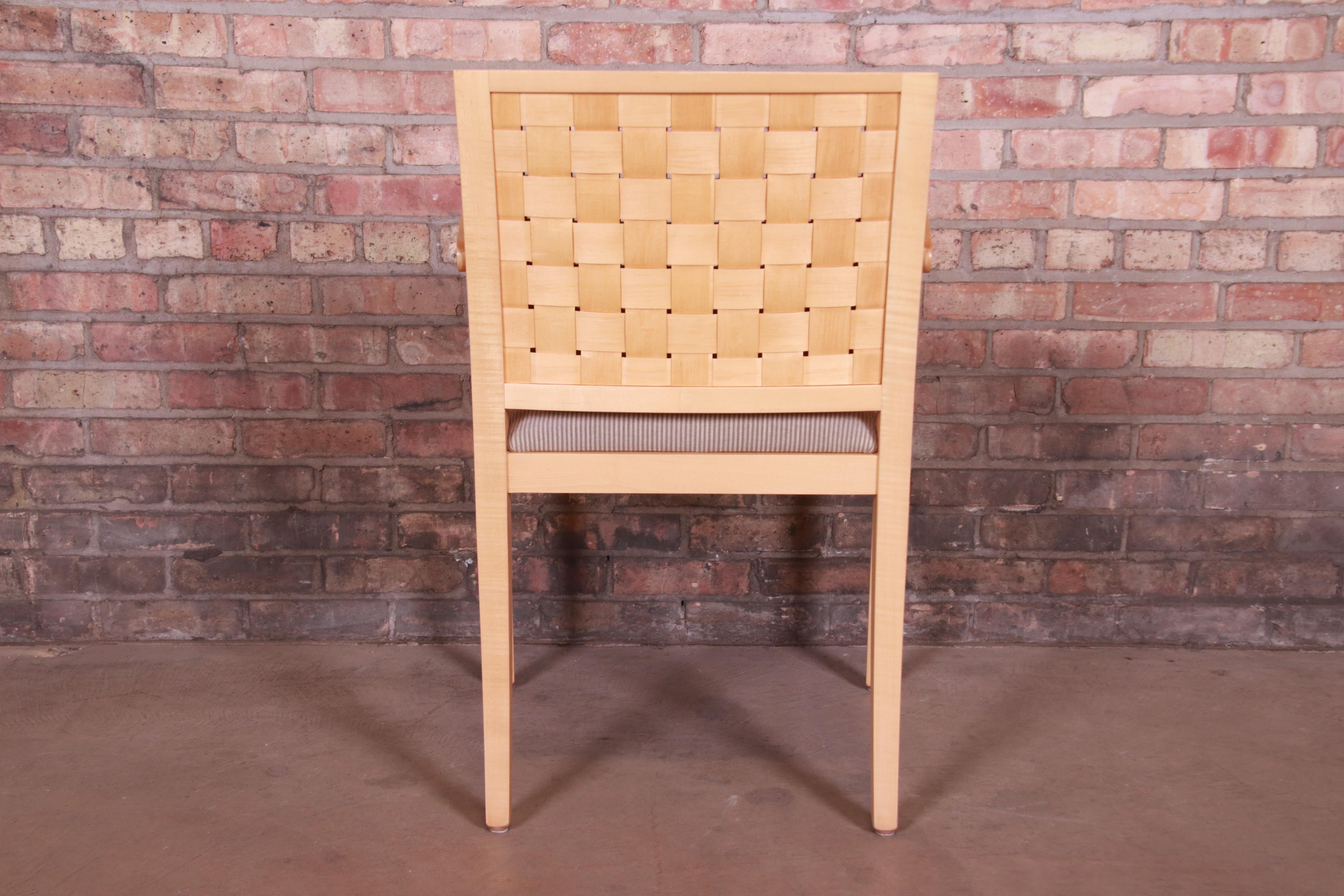 Geiger-Brickel Maple Woven Back Armchairs with Donghia Upholstery, Pair In Good Condition In South Bend, IN