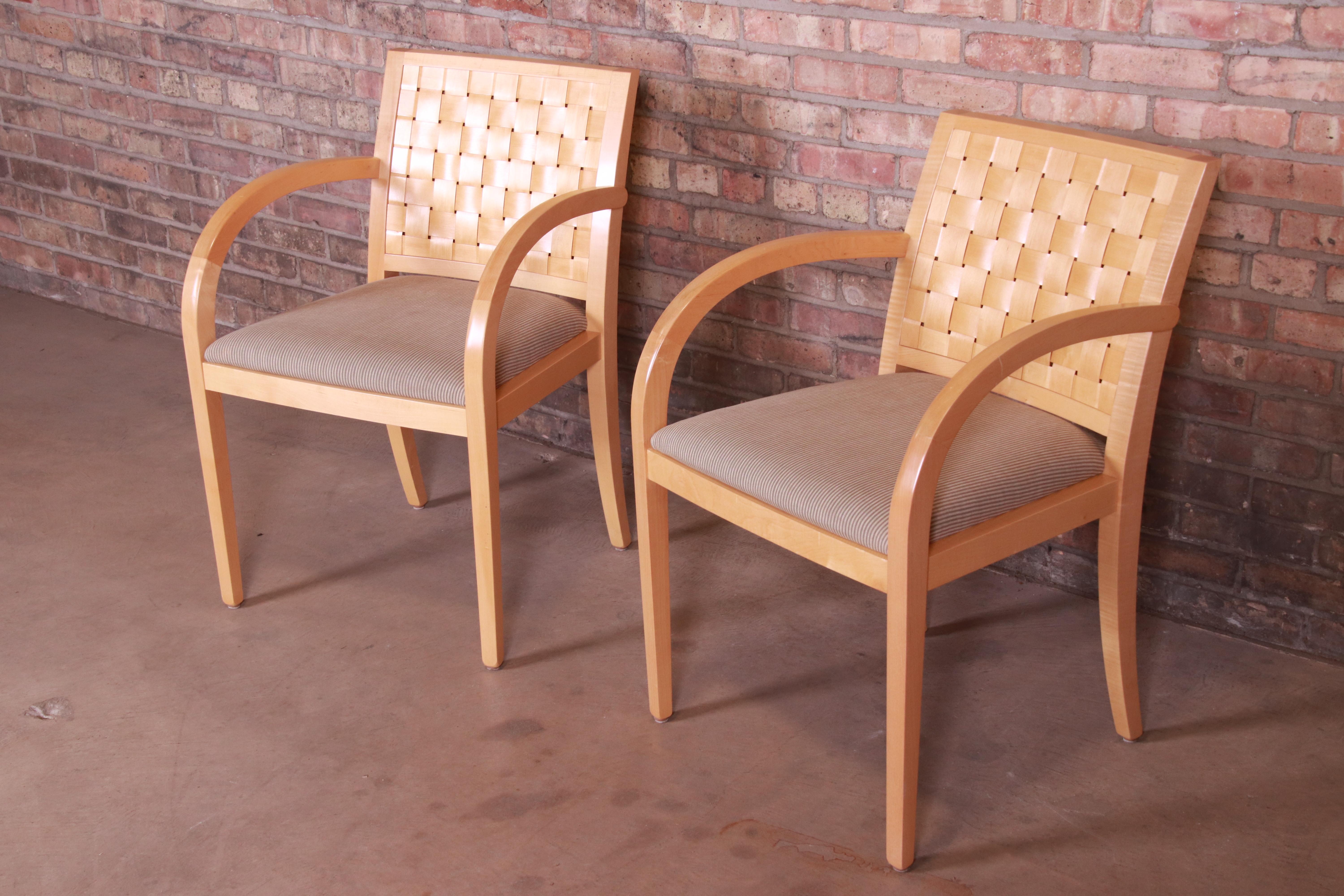 Geiger-Brickel Maple Woven Back Armchairs with Donghia Upholstery, Set of Four In Good Condition In South Bend, IN