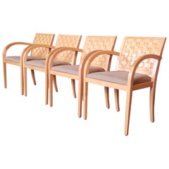 Geiger-Brickel Maple Woven Back Armchairs with Donghia Upholstery, Set of Four