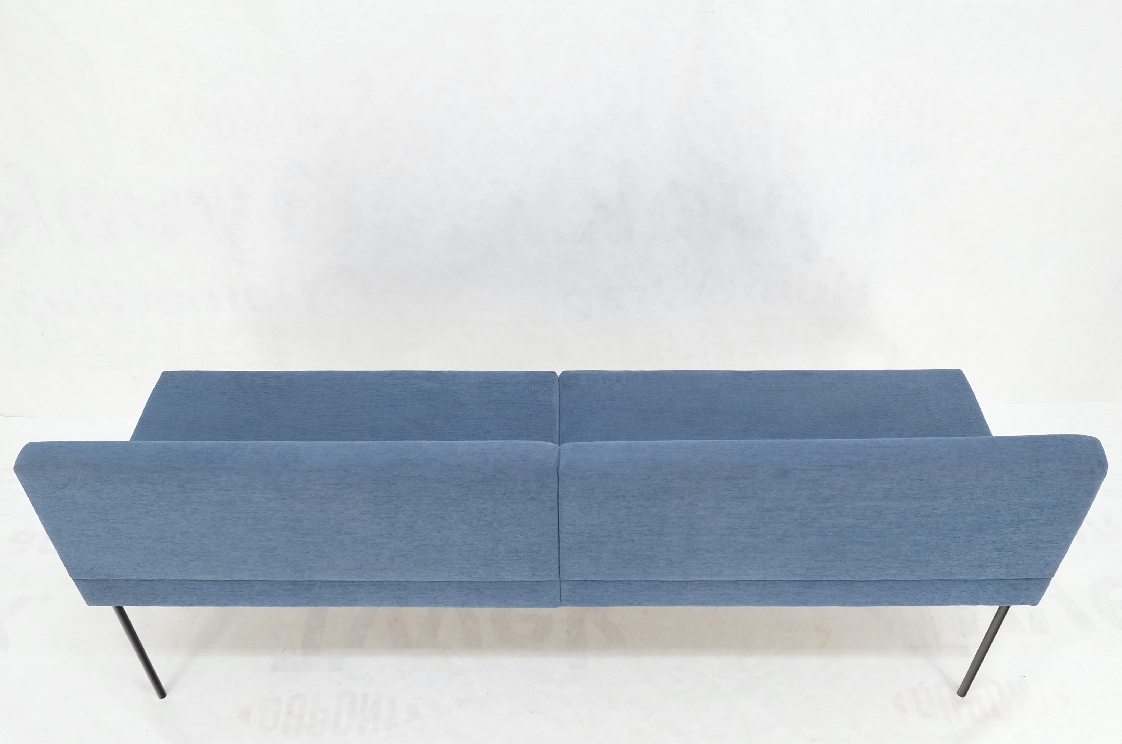 Geiger Tuxido Lounge Sofa Couch Bench Seating Blue Upholstery Black Frame Mint For Sale 4
