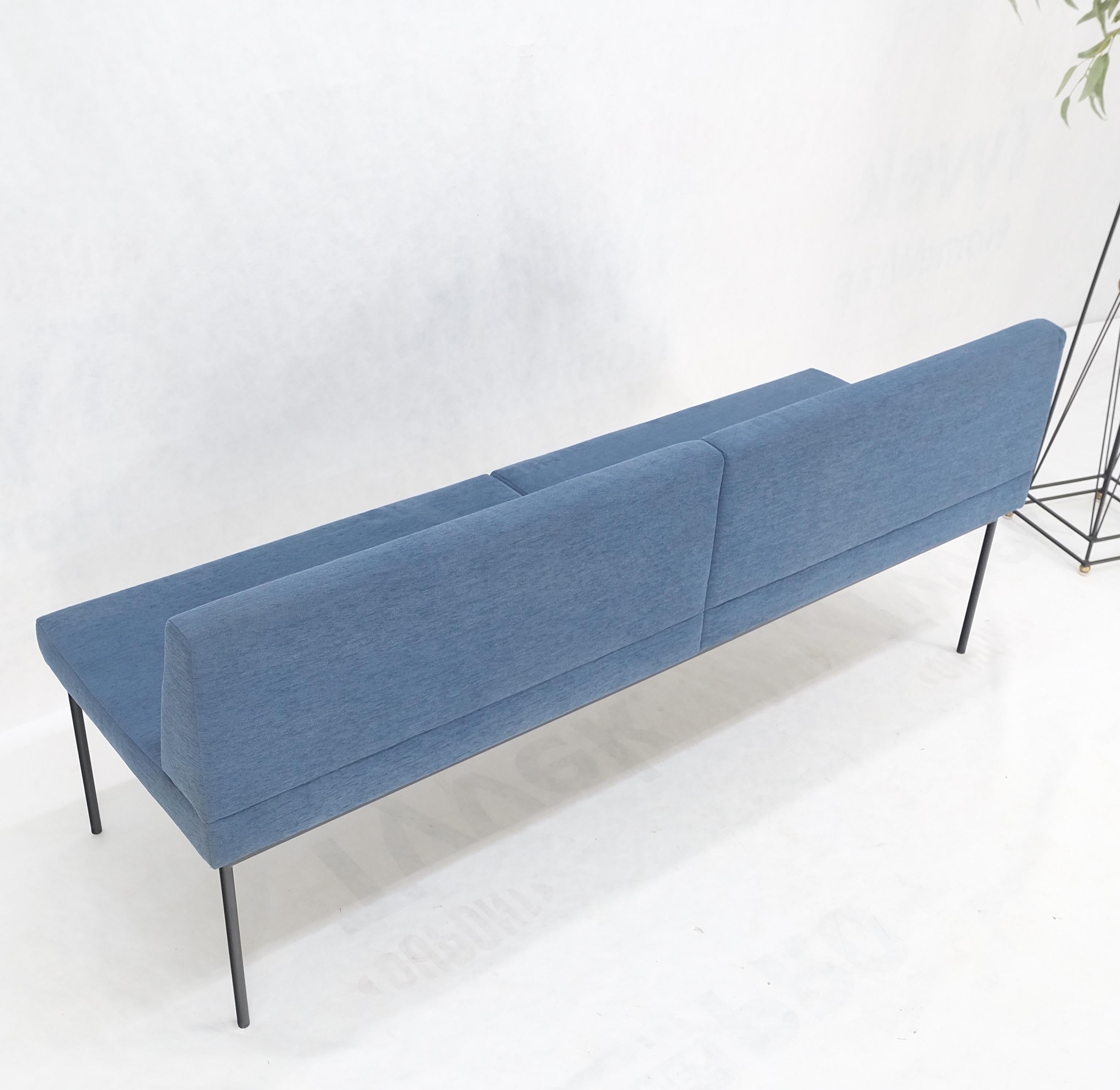 Geiger Tuxido Lounge Sofa Couch Bench Seating Blue Upholstery Black Frame Mint For Sale 5