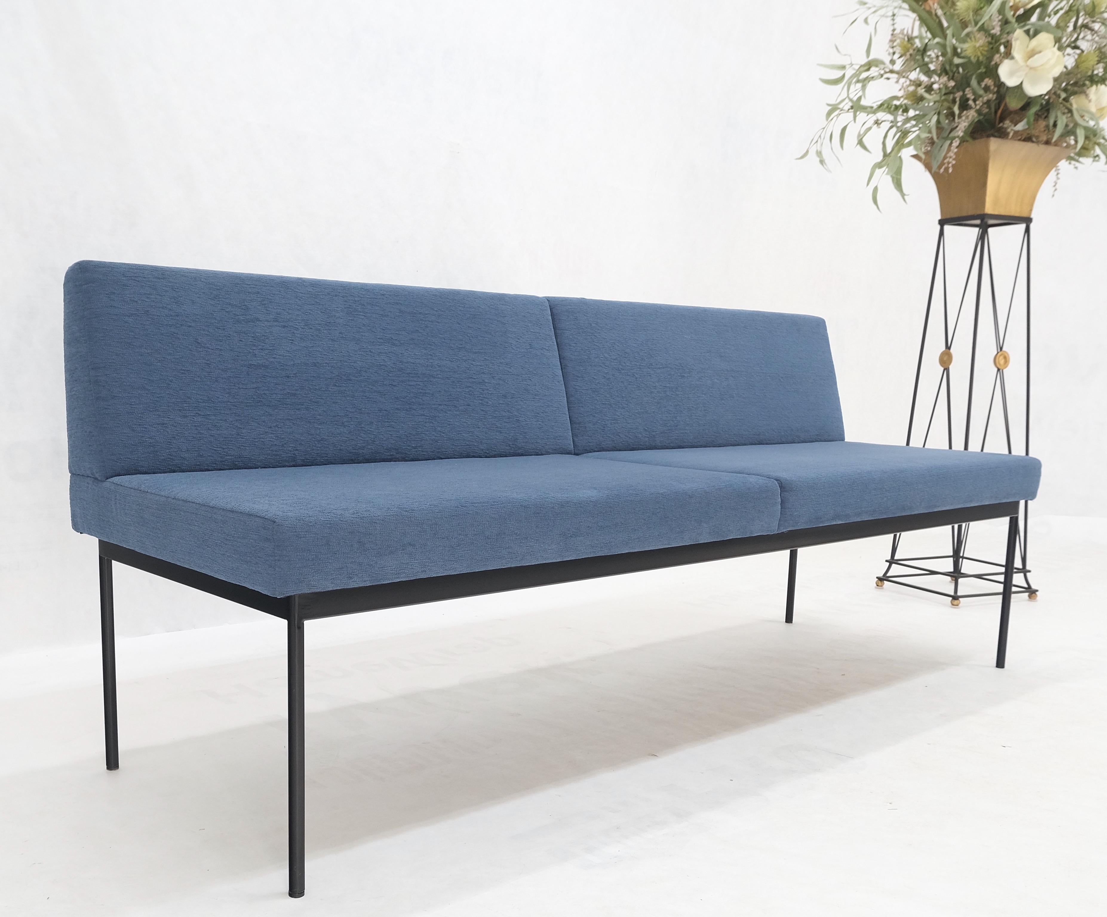 Geiger Tuxido lounge sofa couch bench seating blue upholstery black frame mint!