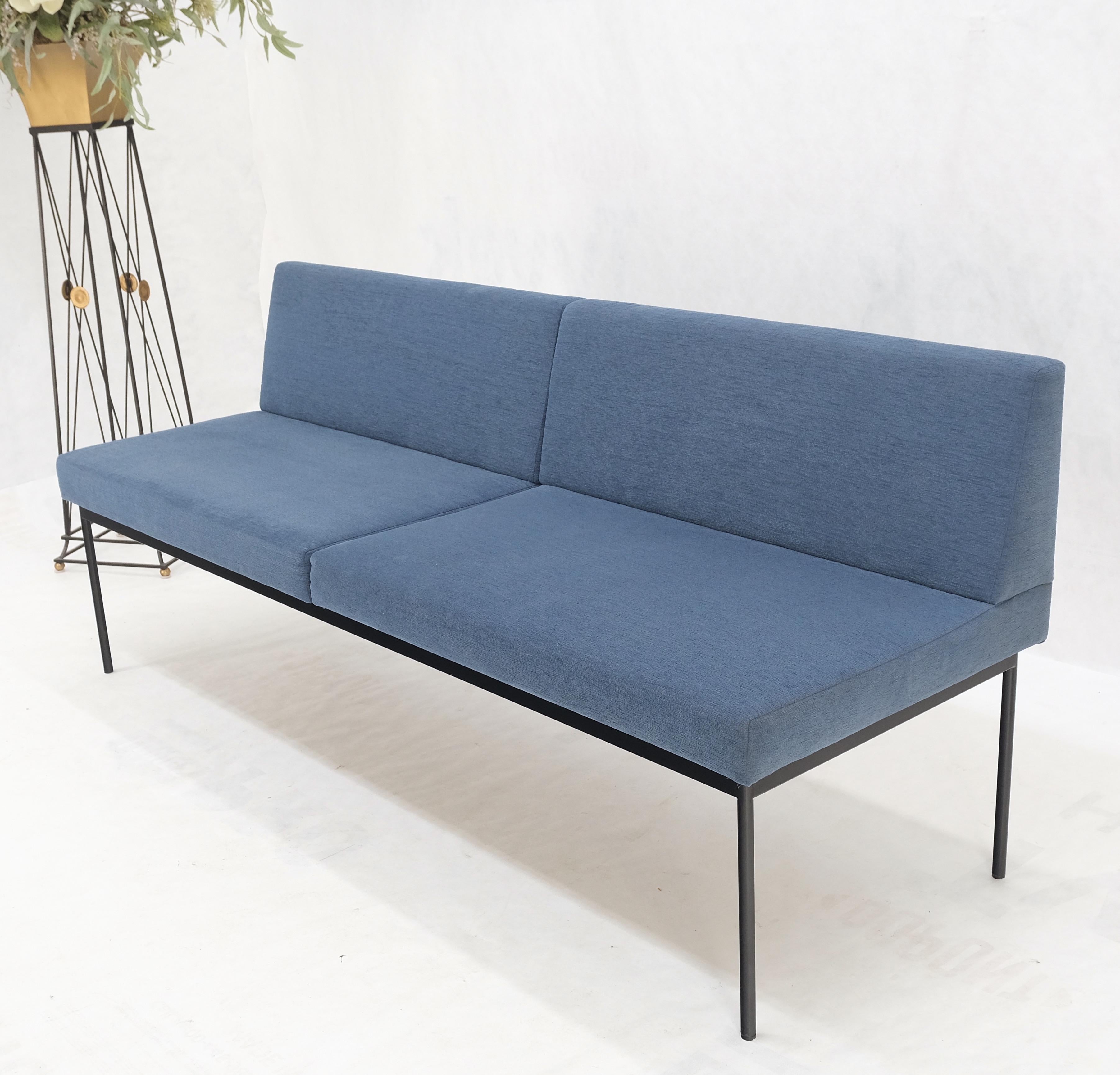 Geiger Tuxido Lounge Sofa Couch Bench Seating Blue Upholstery Black Frame Mint For Sale 2