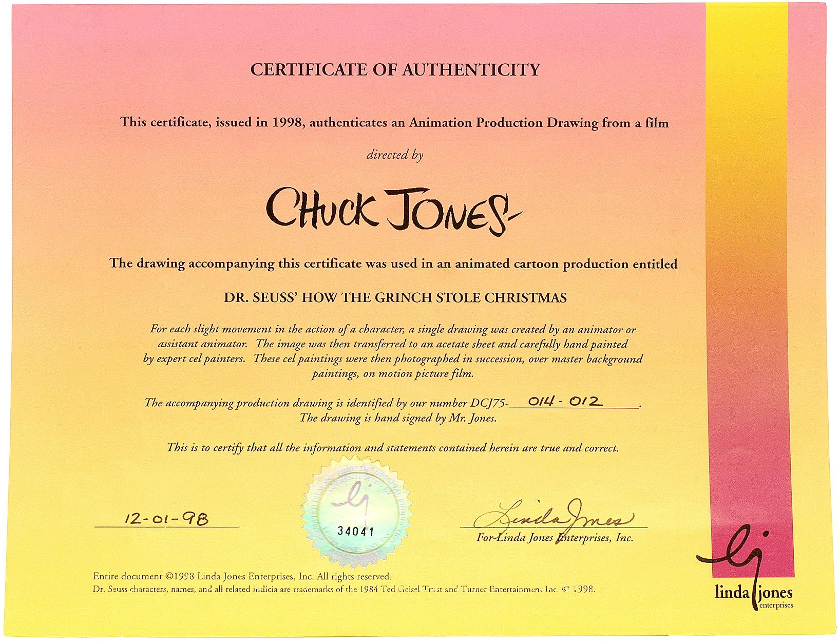 Britannique GEISEL - Suess - Chuck Jones - ORIGINAL 1966 ANIMATION DRAWING FOR THE GRINCH ! en vente