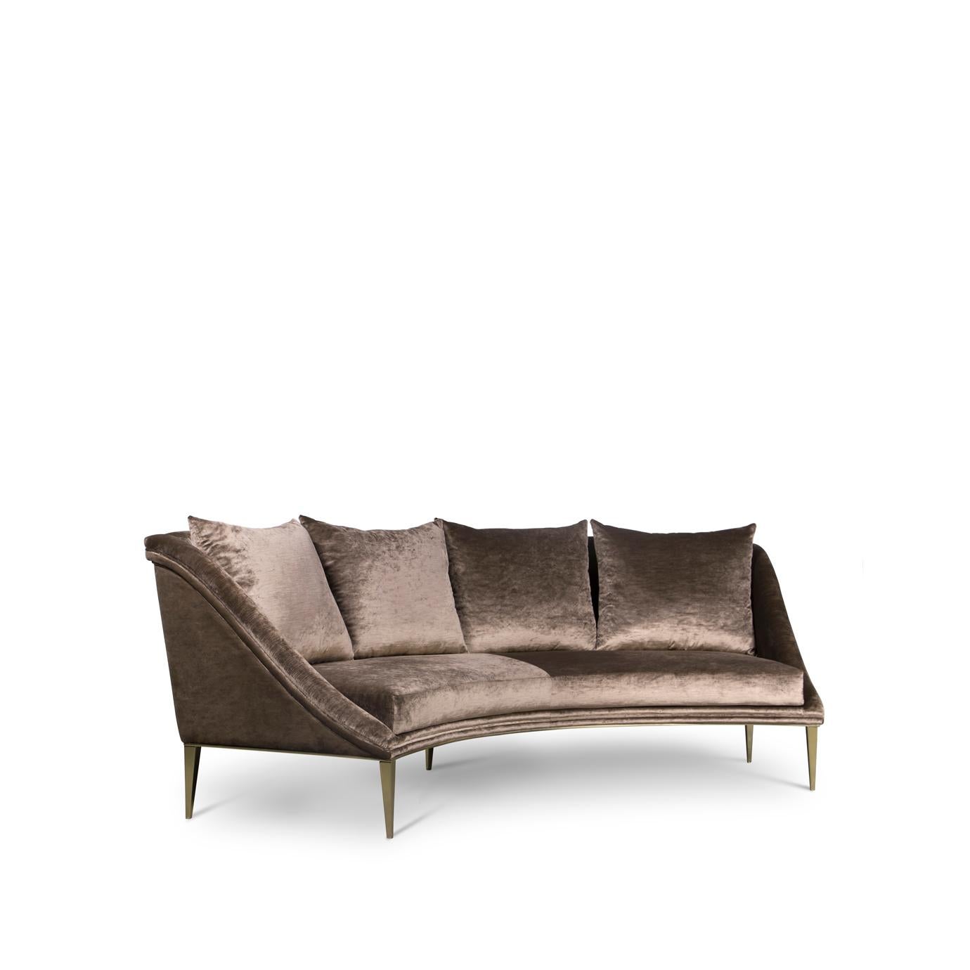 Designed to perform in a matter that indulges the eyes, the Geisha's curves grace a room with the extravagance and poise of a Kyoto Geisha. Her fully upholstered curved body rests on modern and sleek metal legs.
