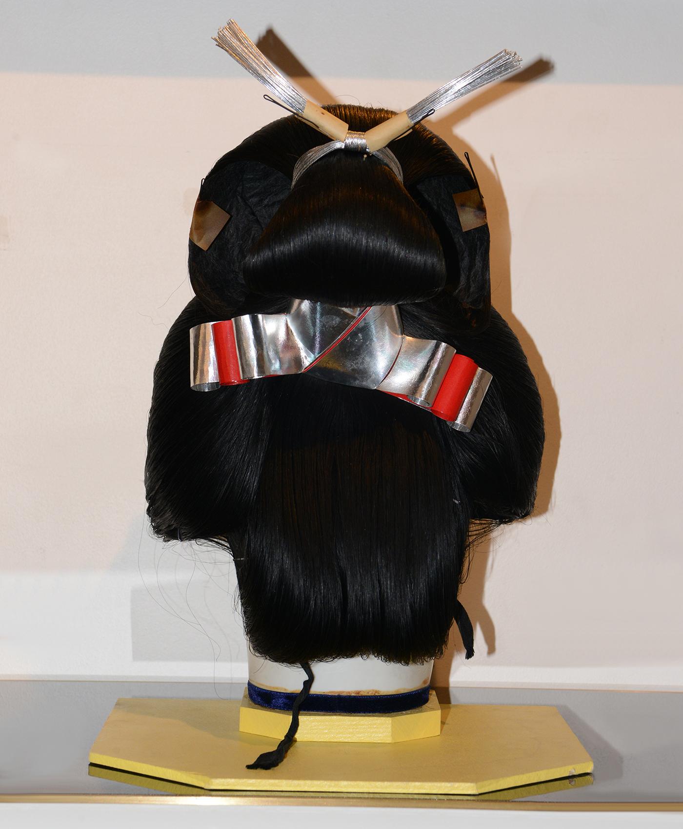 Carved Geisha Wig & Nô Theater 1 Mask For Sale