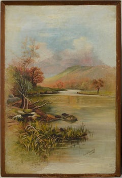 Two Early Massachusetts Paintings Boy fishing "Beaver Pool" - "The Conway" 1897
