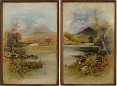 Two Early Massachusetts Paintings Boy fishing "Beaver Pool" - "The Conway" 1897