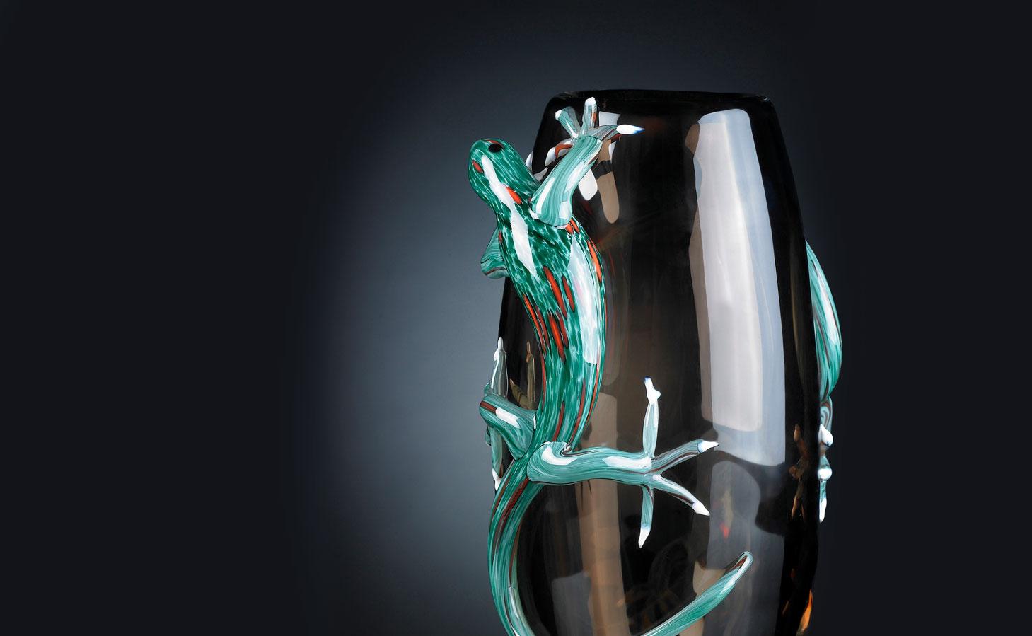 Moderne Geko Vase Big:: Grand Vase en verre avec 2 Gekos:: Italie en vente