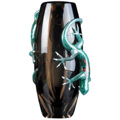 Geko Vase Big, Big Vase in Glass with 2 Gekos, Italy