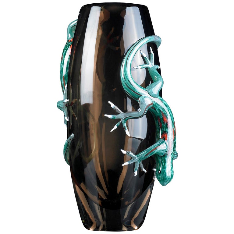 Geko Vase Big, Big Vase in Glass with 2 Gekos, Italy For Sale