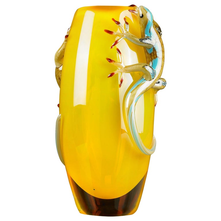 Geko Vase Big, Big Vase in Glass with 2 Gekos, Italy For Sale at 1stDibs