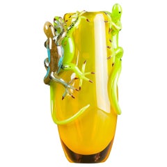 Vase Geko grand et grand, en verre avec 3 Gekos, Italie