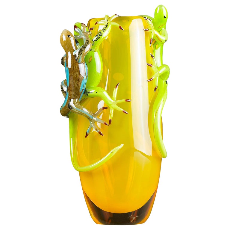 Geko Vase Big, Big Vase in Glass with 3 Gekos, Italy For Sale