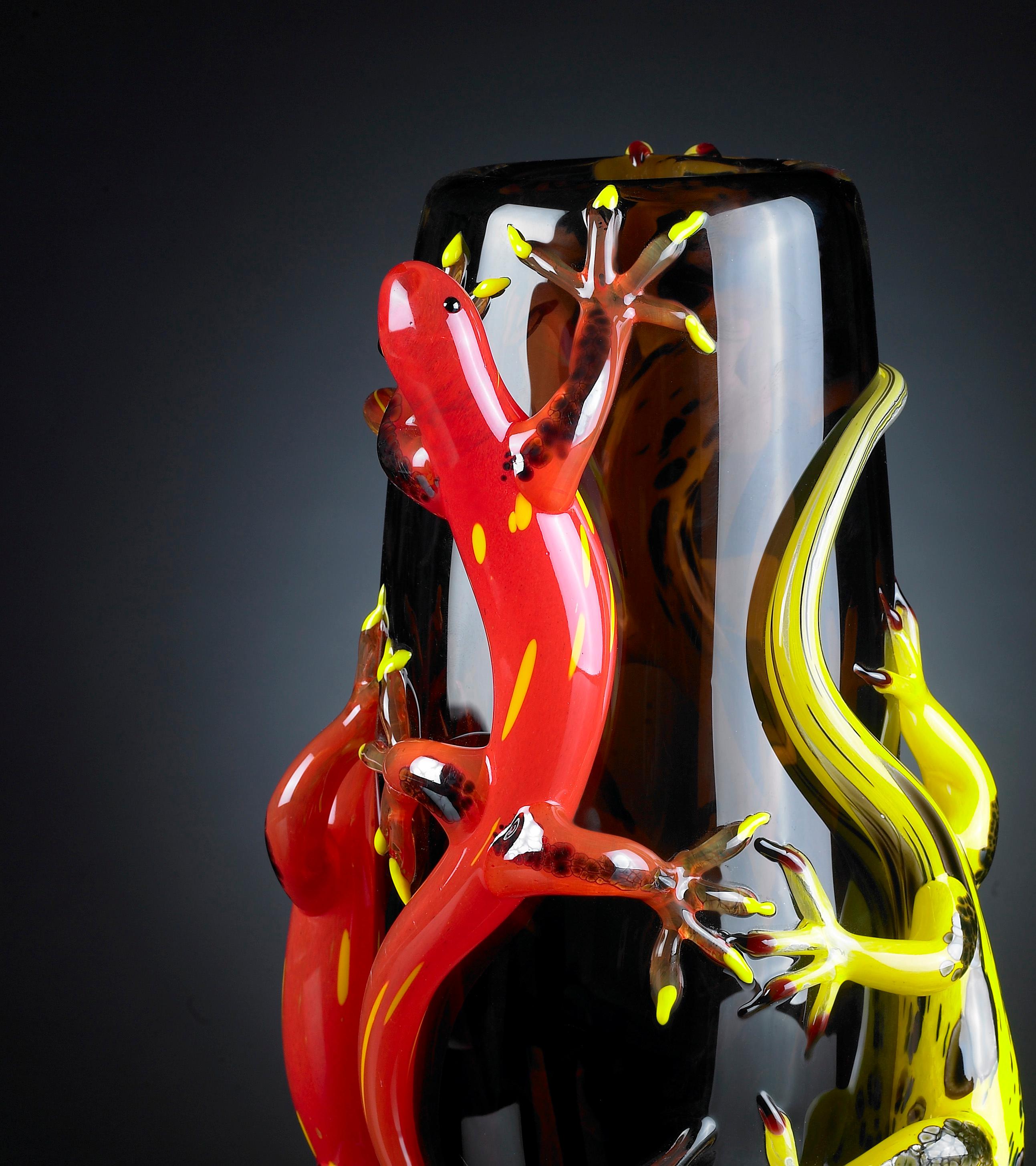 italien Geko Vase Big:: Grand Vase en verre avec 4 Gekos:: Italie en vente