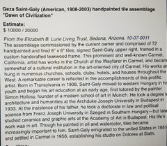 Gela St. Galy "Morgendämmerung der Zivilisation" Keramische Fliesentafel Carmel:: CA:: ca. 1978