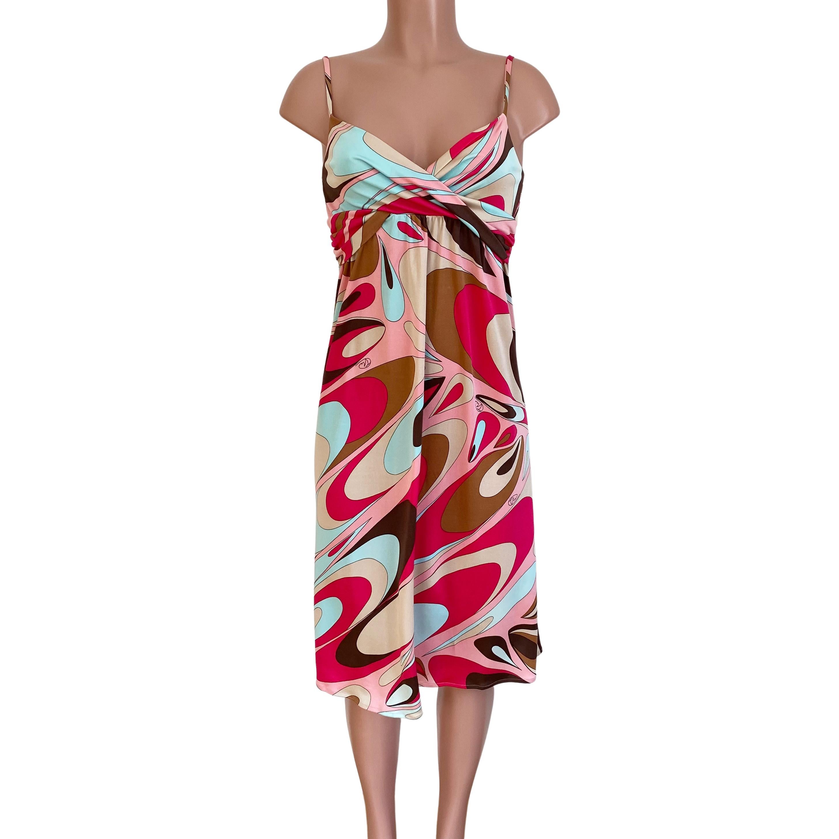 Brown Gelato Swirl Flora Kung NWT Silk Jersey Midi Cami Dress For Sale