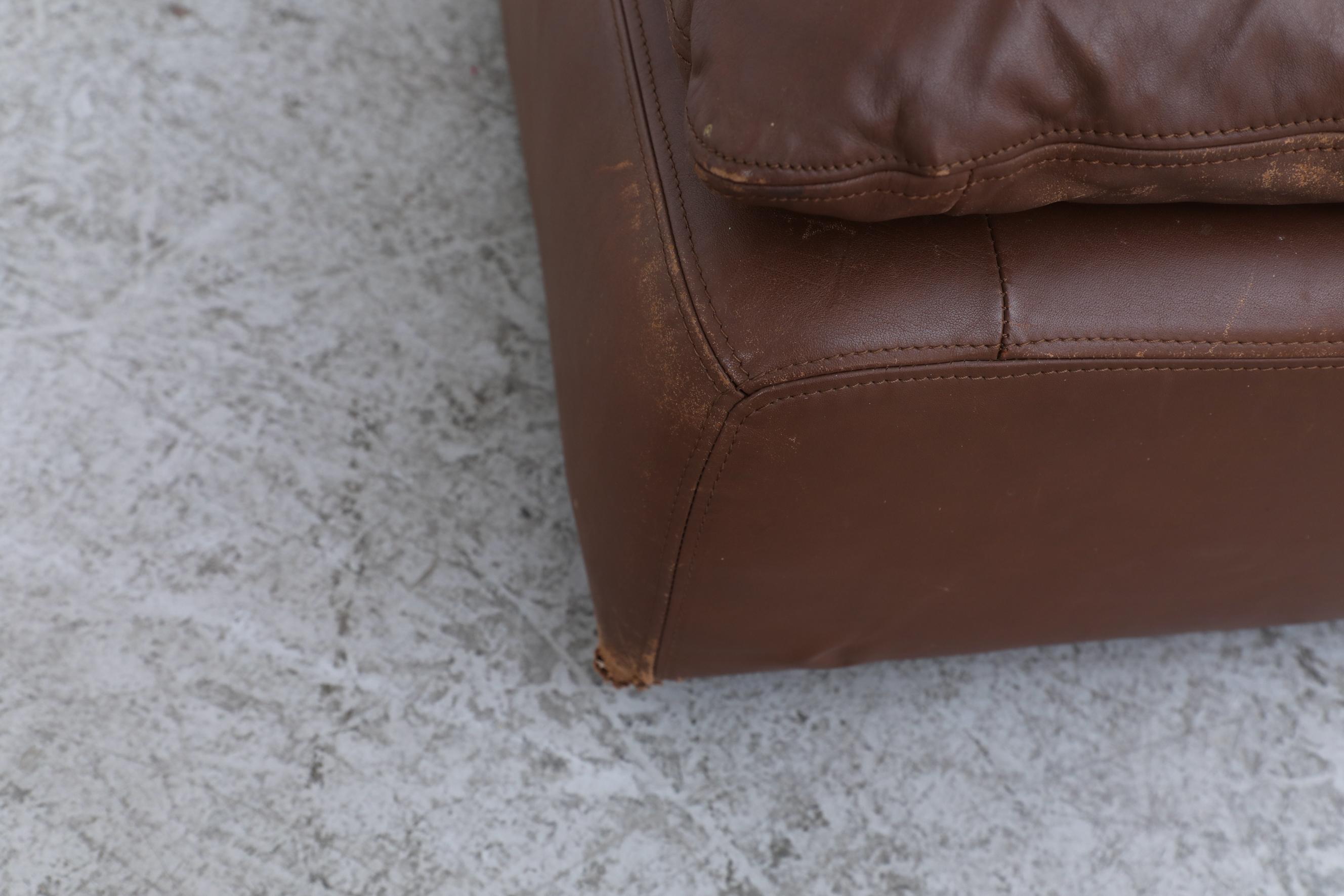 Long Gelderland Brown Leather Ottoman with Top Cushion For Sale 4