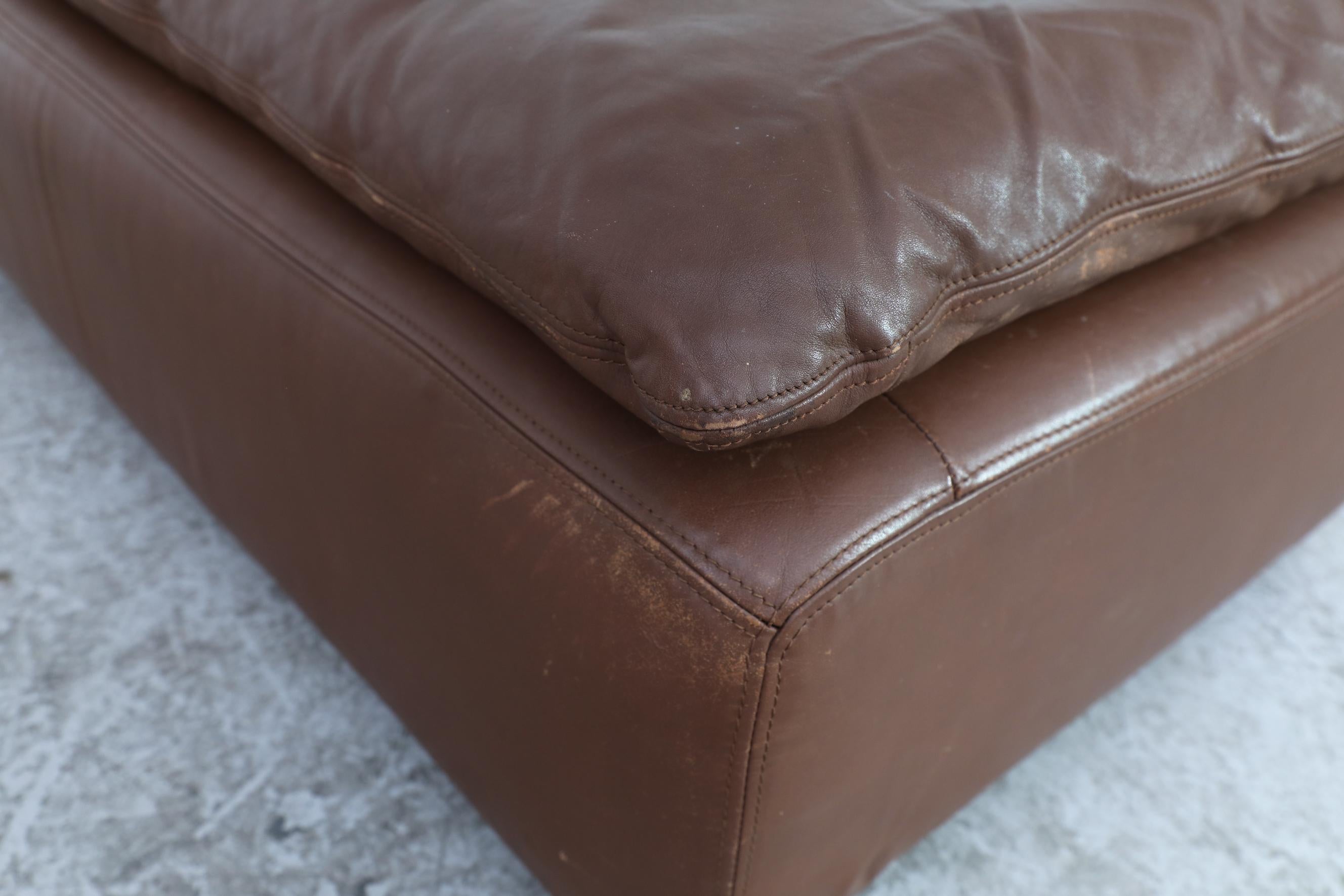 Long Gelderland Brown Leather Ottoman with Top Cushion For Sale 6
