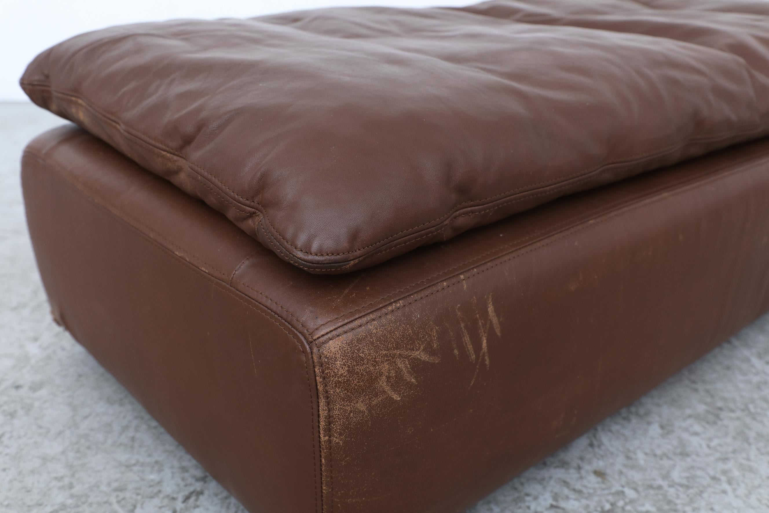 Long Gelderland Brown Leather Ottoman with Top Cushion For Sale 1