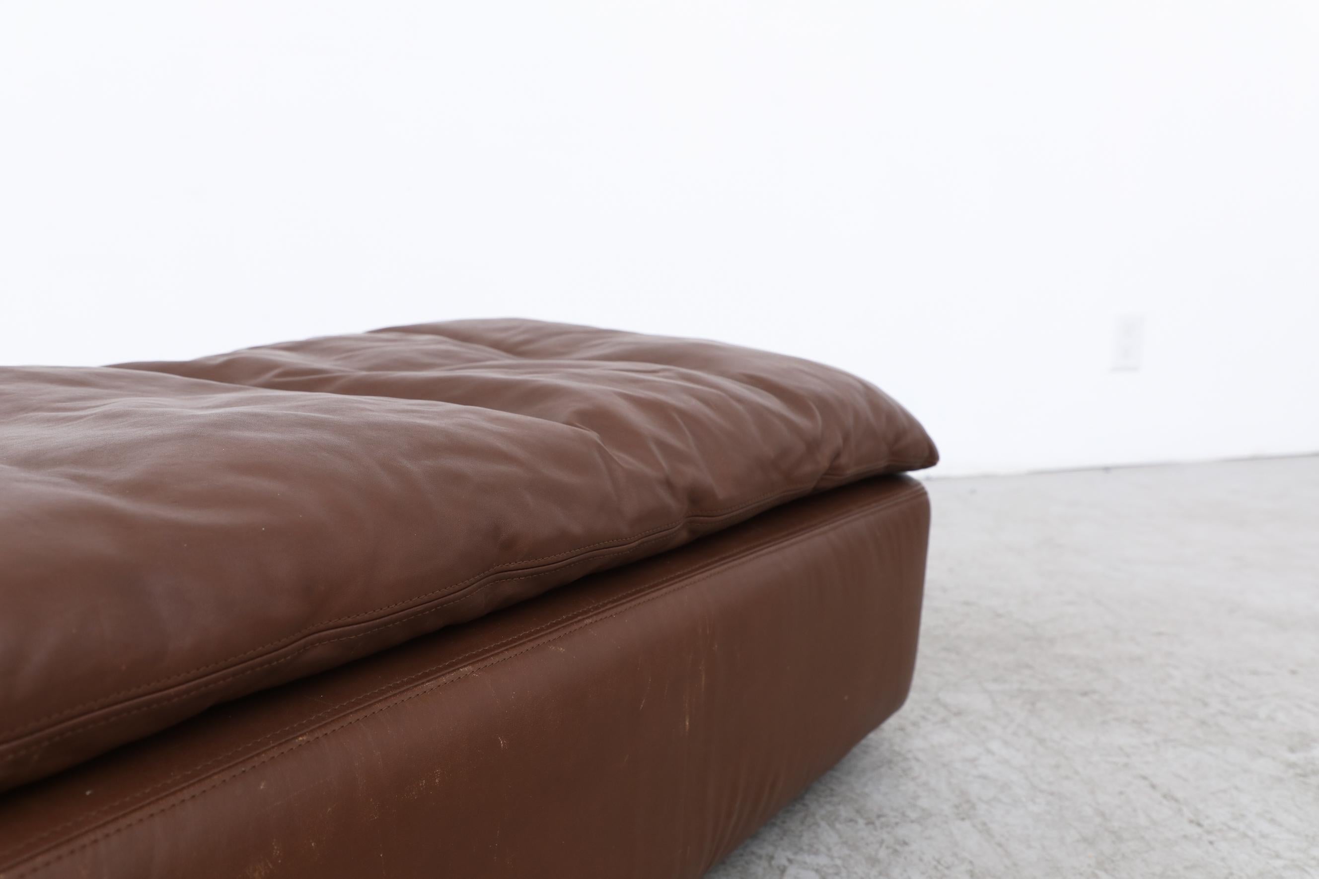 Long Gelderland Brown Leather Ottoman with Top Cushion For Sale 2