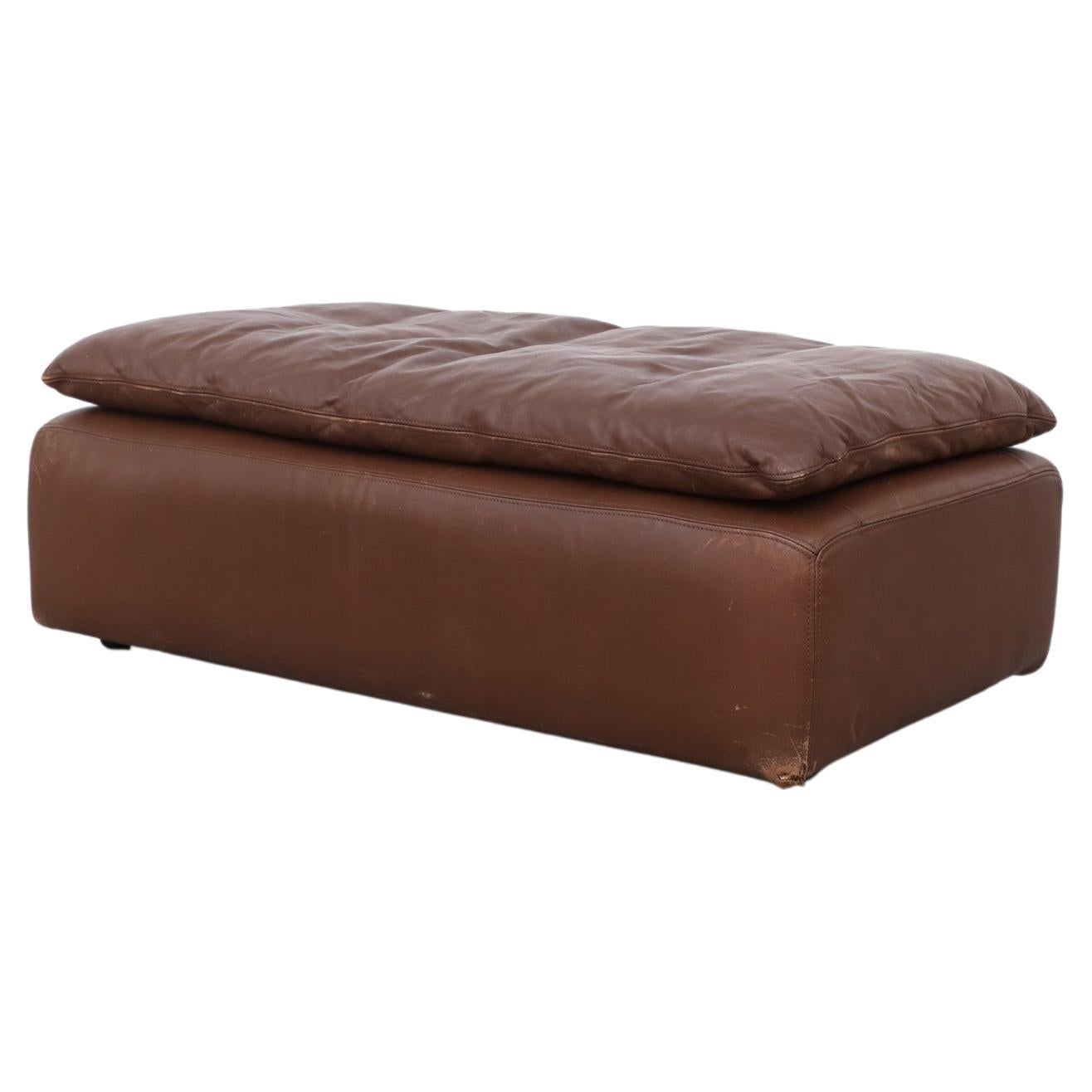Long Gelderland Brown Leather Ottoman with Top Cushion