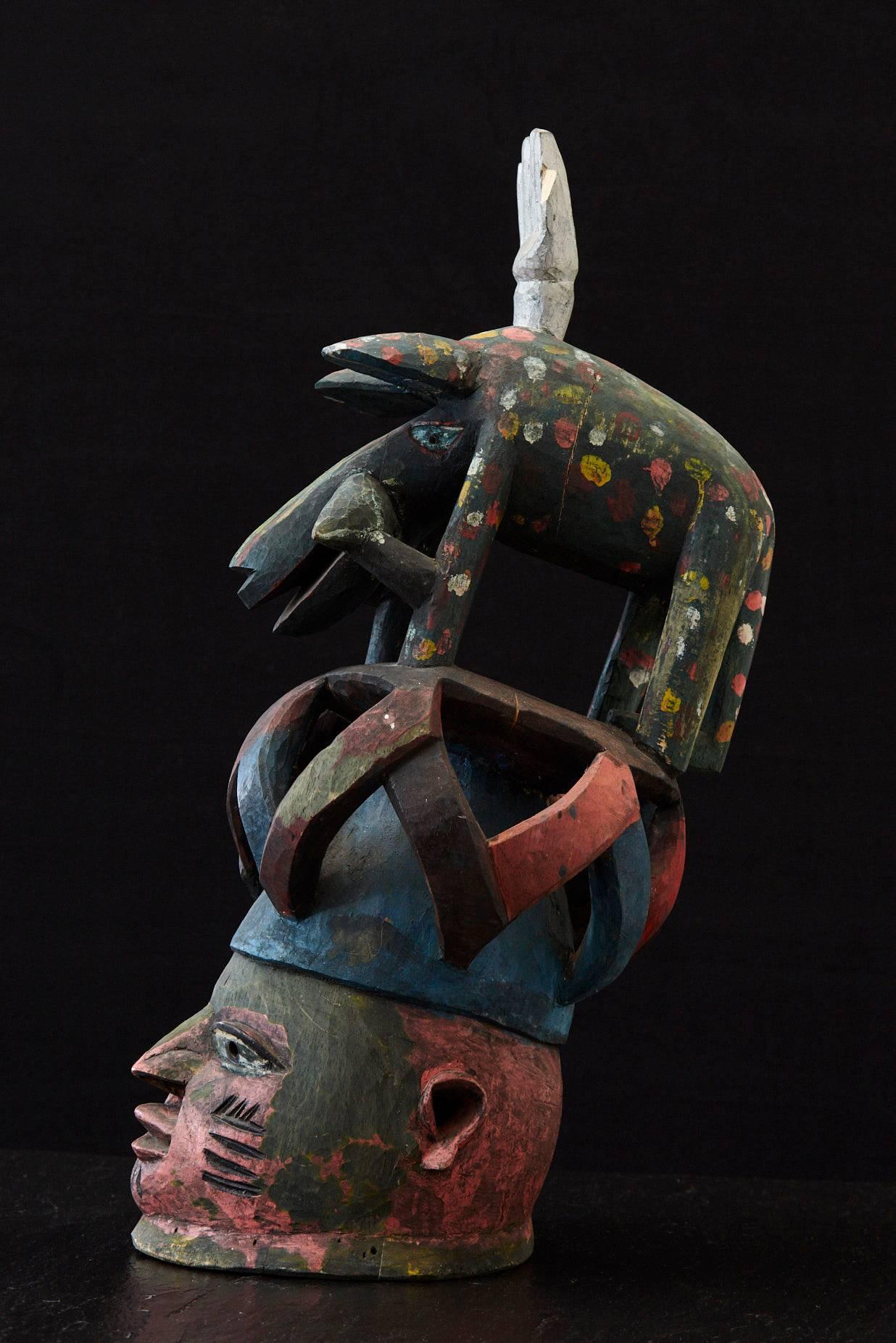 Tribal Gelede Headdress, Yoruba People, Nigeria, circa 1950s For Sale