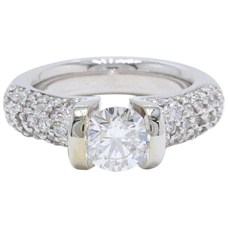 Gelin Abaci Tension Set Pave Engagement Ring Round Brilliant Diamond 1.