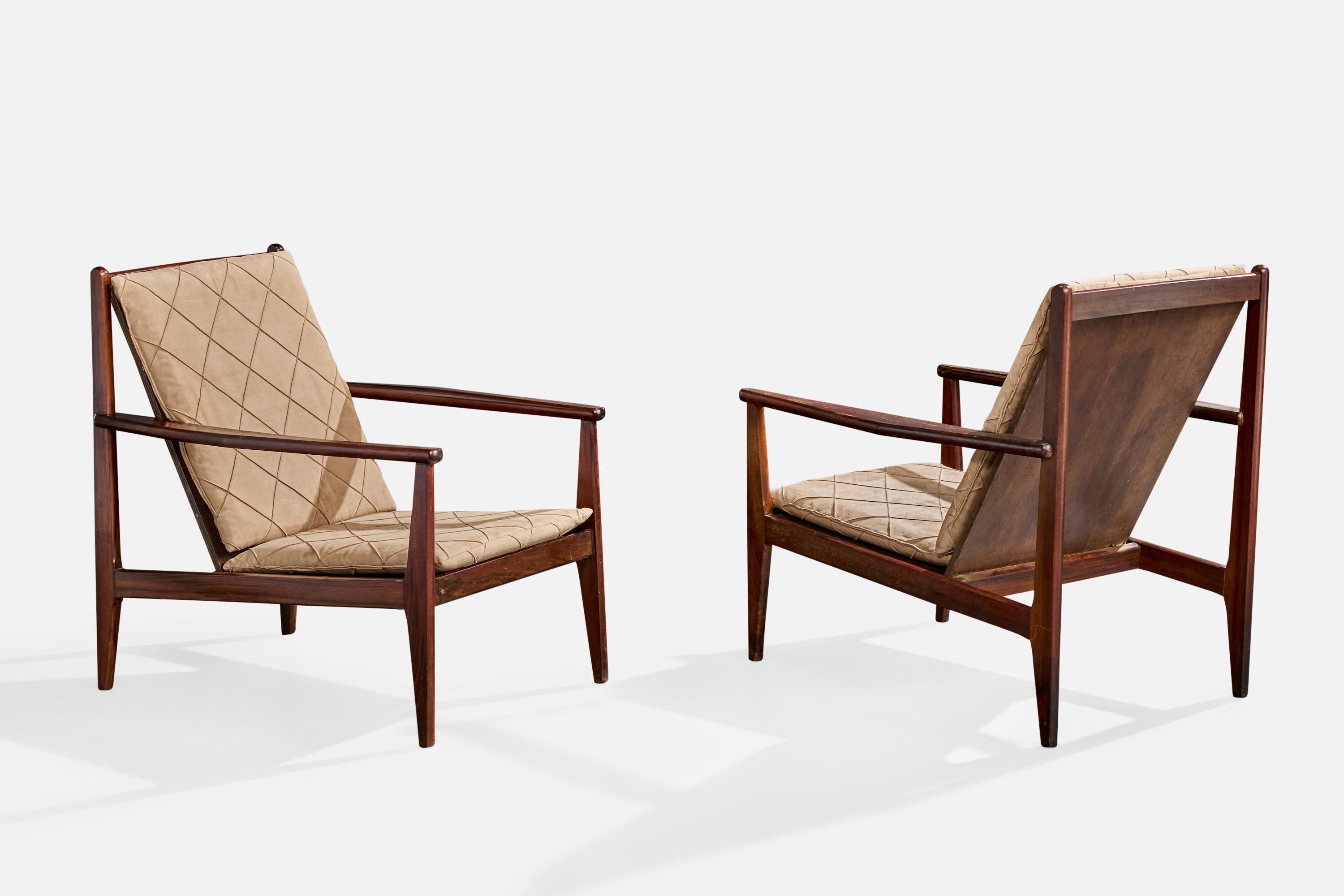 Mid-Century Modern Gelli, chaises longues, Wood, tissu, Brésil, années 1960 en vente