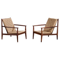 Gelli, Lounge Chairs, Wood, Fabric, Brazil, 1960s