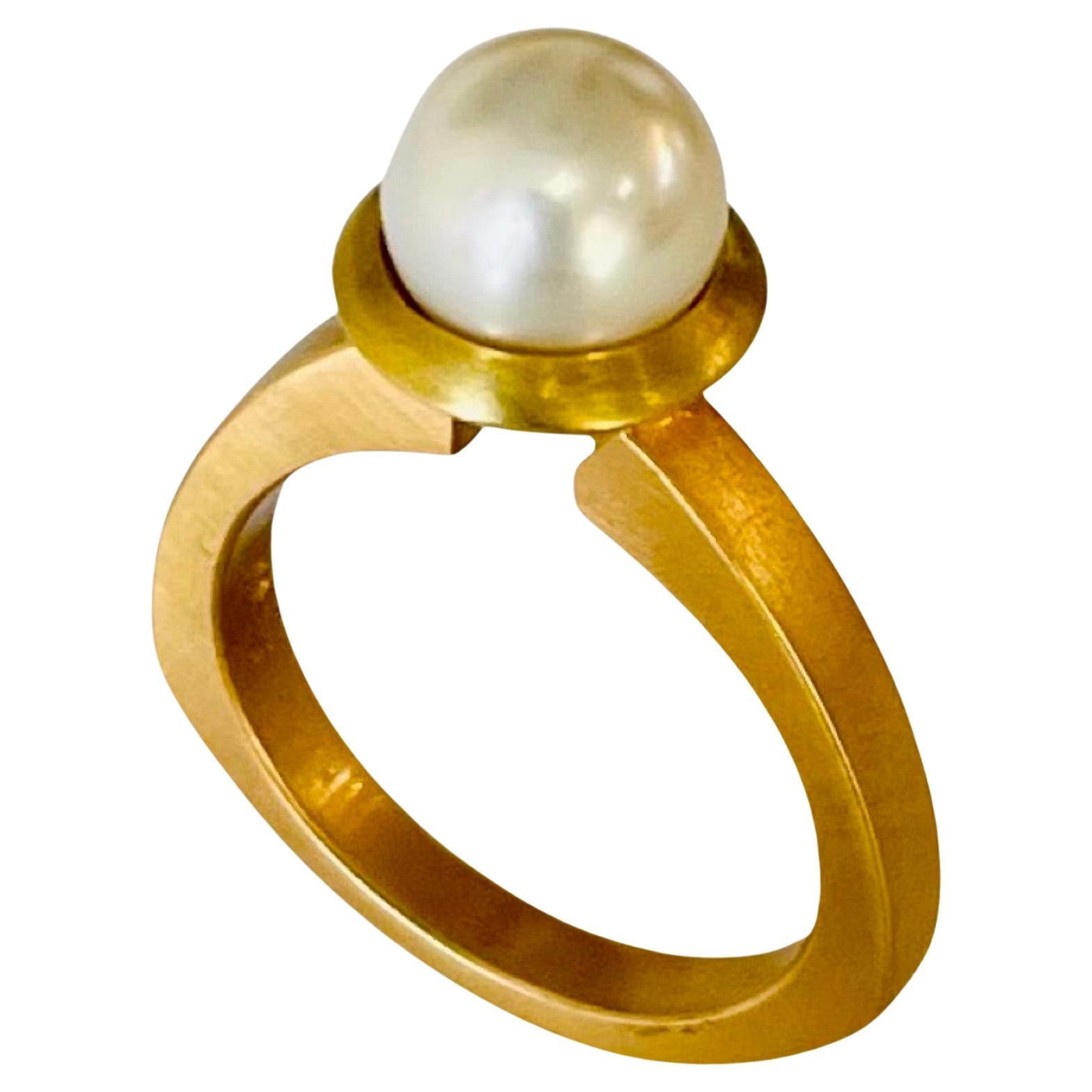 Gellner 18K Yellow and Rose Gold Japanese Akoya Pearl Ring with Euro Shank For Sale