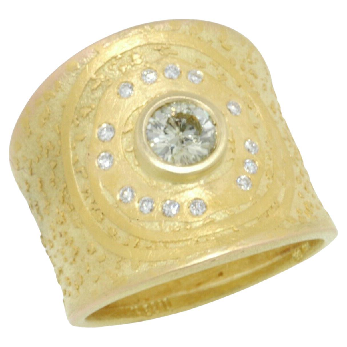 Gellner 18K Yellow Diamond Cigar Band Handmade Ring For Sale