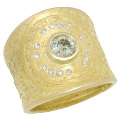 Gellner, bague à anneau cigare en diamant jaune 18 carats faite à la main