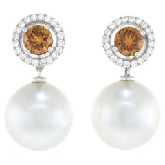 Vintage Gellner Fancy Brown Diamond and South Sea Pearl Earrings 18k