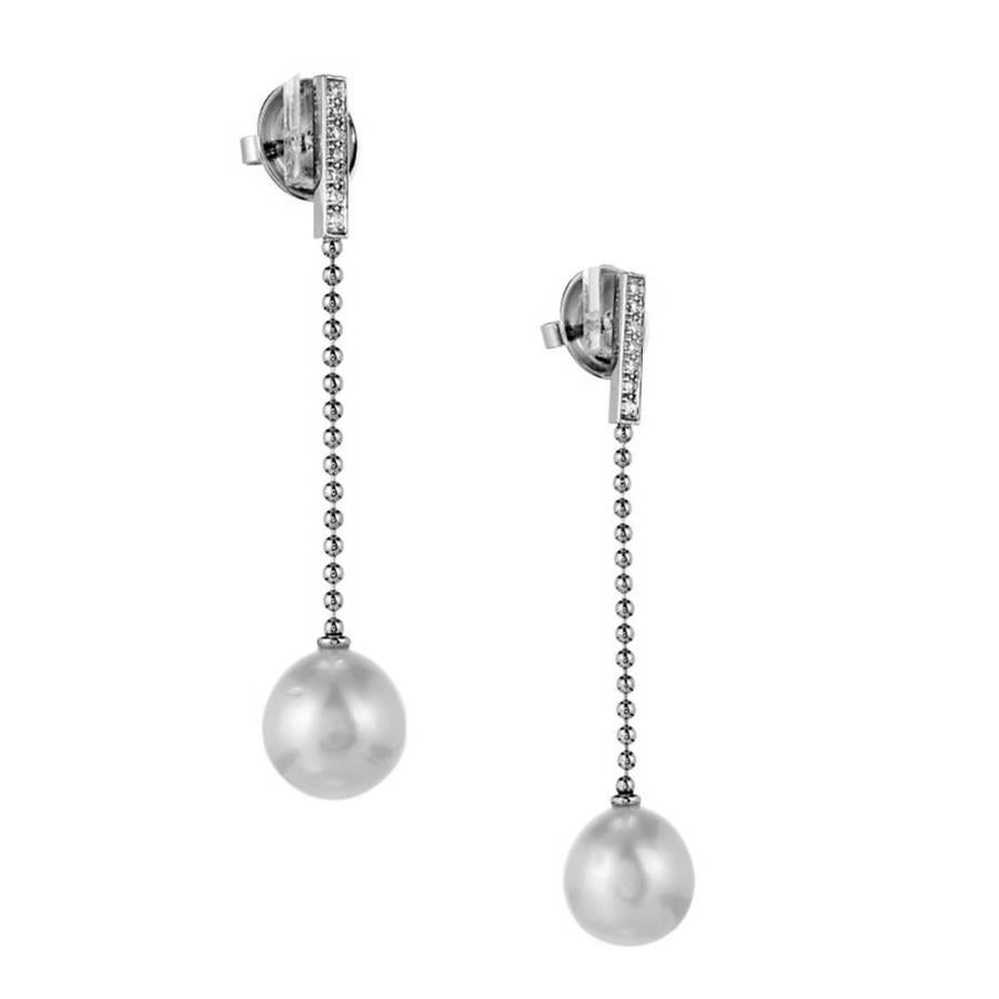 Gellner Boucles d'oreilles pendantes en or avec perles des mers du Sud et diamants Excellent état - En vente à Stamford, CT