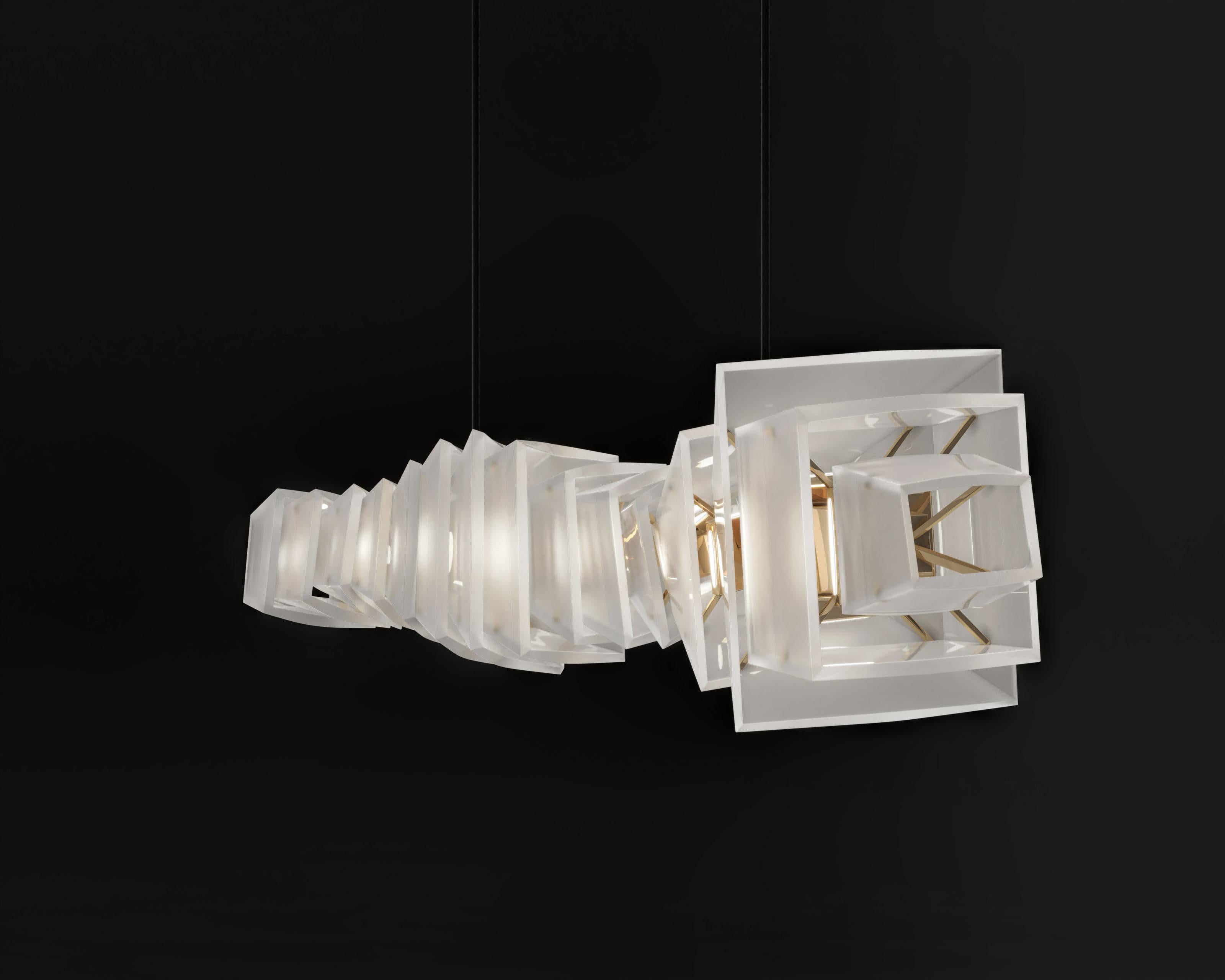 Brushed Gellus Chandelier In Milky Glass by Palena Furniture For Sale