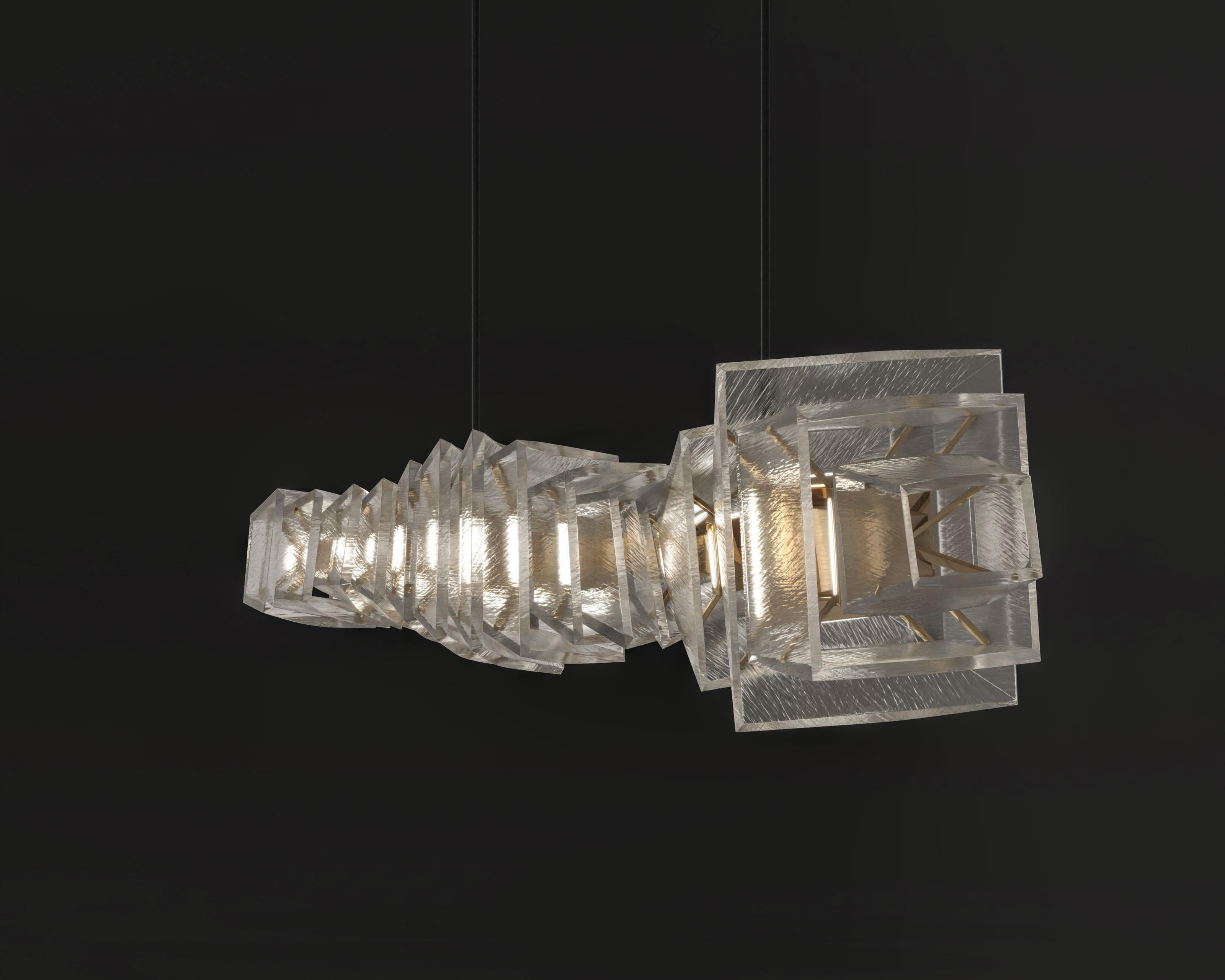 Brushed Gellus Chandelier in Textured Glass by Palena Furniture  For Sale