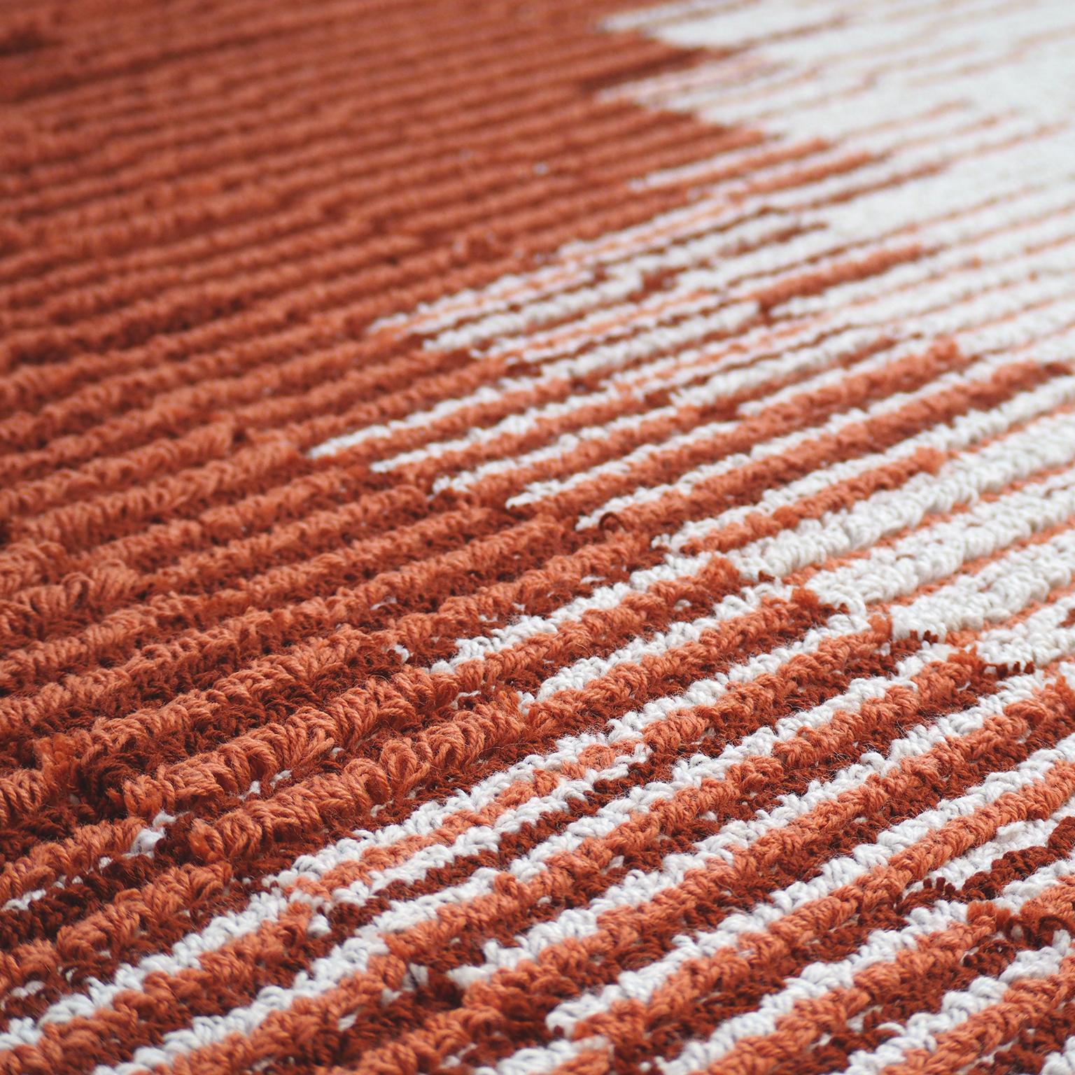 Italian Gelosie Coral and Ecru Rug 100% Wool by Portego For Sale