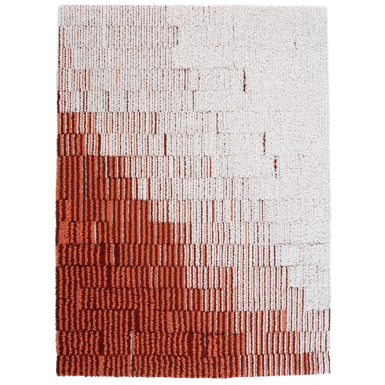 Gelosie Coral and Ecru Rug 100% Wool by Portego For Sale
